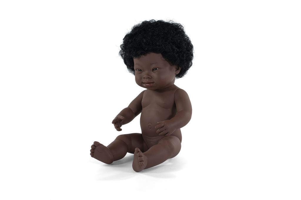 Bambola Sindrome di Down africana femmina 38 cm senza intimo