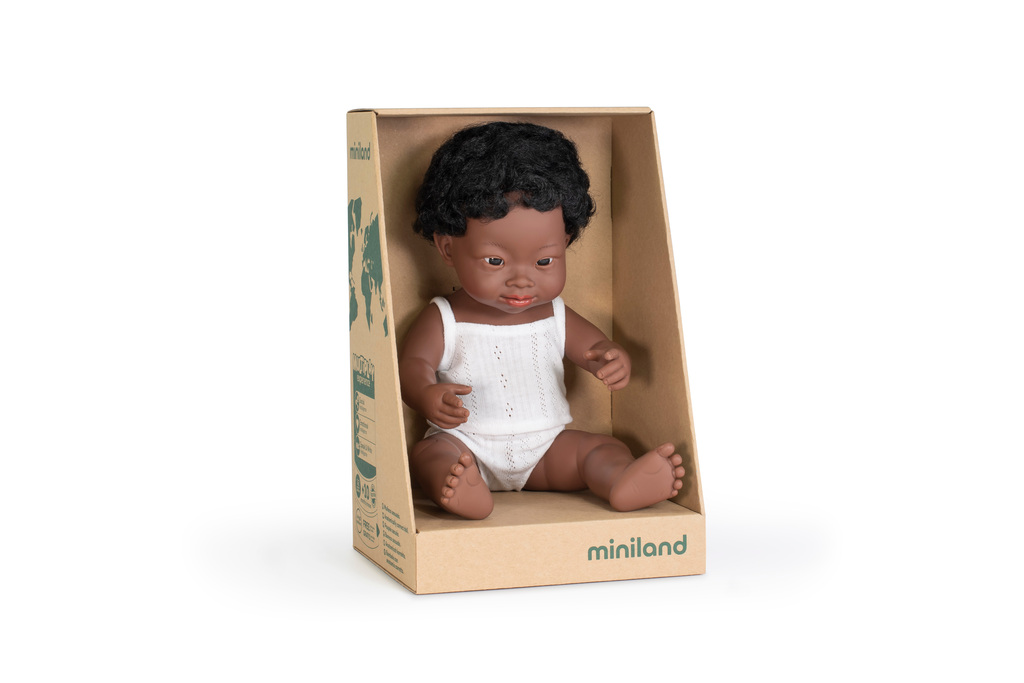 Bambola Sindrome di Down africana maschio 38 cm con intimo