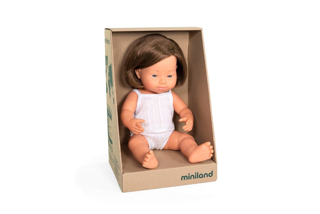 Bambola Sindrome di Down caucasica femmina 38 cm con intimo