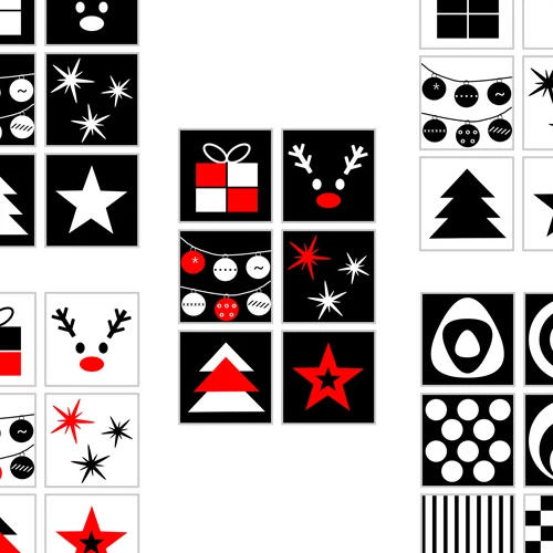  Tessere di Natale in bianco e nero